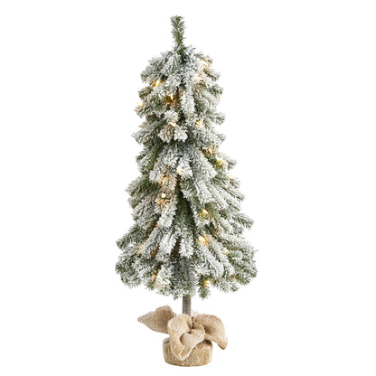 3' Flocked Alpine Christmas Artificial Tree w/ 50 Lights, 177 Bendable Branches