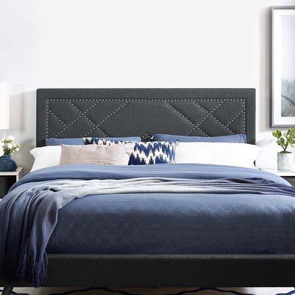 Reese Nailhead Upholstered Linen Fabric Full / Queen Headboard by Modway