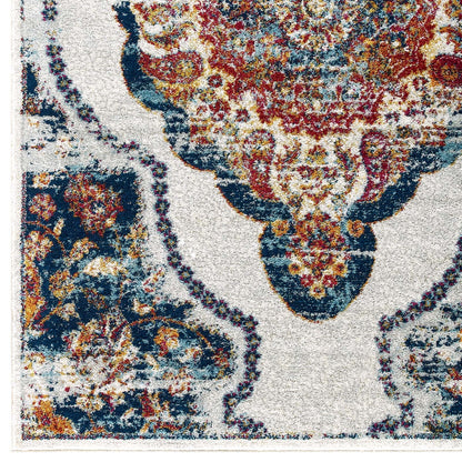 Entourage Malia Distressed Vintage Floral Vintage Medallion 5x8 Area Rug by Modway