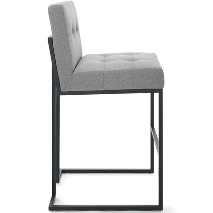 Privy Black Stainless Steel Upholstered Fabric Bar Stool by Modway
