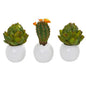 8"  Artichoke and Cactus Artificial Plant in White Planter (Set of 3)