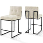 Privy Black Stainless Steel Upholstered Fabric Counter Stool Set of 2 by Modway