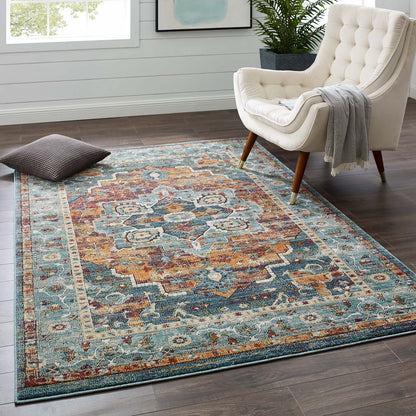 Tribute Diantha Distressed Vintage Floral Vintage Medallion 5x8 Area Rug by Modway