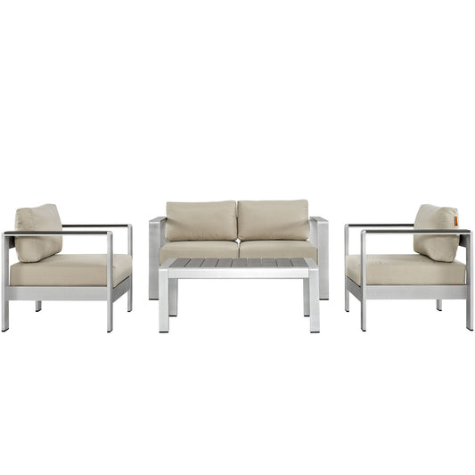 Shore 4 Piece Outdoor Patio Aluminum Sectional Sofa Set by Modway