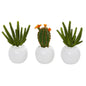 8"  Cactus Succulent Artificial Plant in White Planter (Set of 3)
