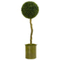 4' Boxwood Ball Topiary Artificial Tree in Green Tin Planter UV Resistant