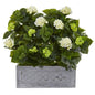 33" Hydrangea Artificial Plant in Stone Planter