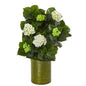 32"  Hydrangea Artificial Plant in Metal Green Planter