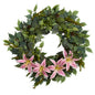 23" Mixed Ruscus, Lily, Fittonia and Berries Artificial Wreath