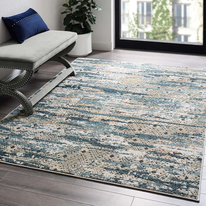 Tribute Eisley Rustic Distressed Transitional Diamond Lattice 5x8 Area Rug by Modway