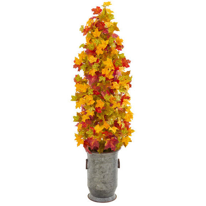 46" Autumn Maple Artificial Tree in Vintage Metal Planter