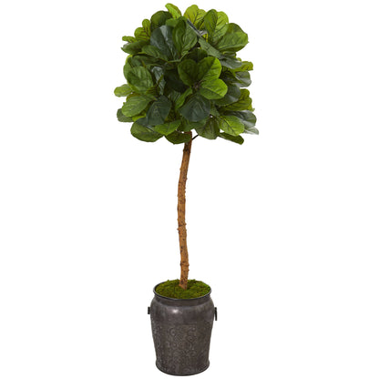 5' Fiddle Leaf Artificial Tree in Metal Planter (Real Touch)