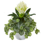 18"  Bromeliad & Peperomia Artificial Plant in White Bowl