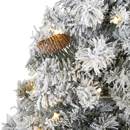 5' Flocked White River Mountain Pine Artificial Christmas Tree w/ Pinecones