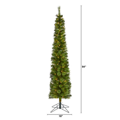 7' Green Pencil Artificial Christmas Tree with 150 Clear LED Lights