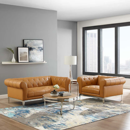Idyll Tufted Upholstered Leather Loveseat and Armc