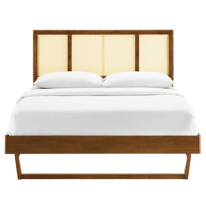 Kelsea Cane and Wood King Platform Bed With Angular Legs by Modway