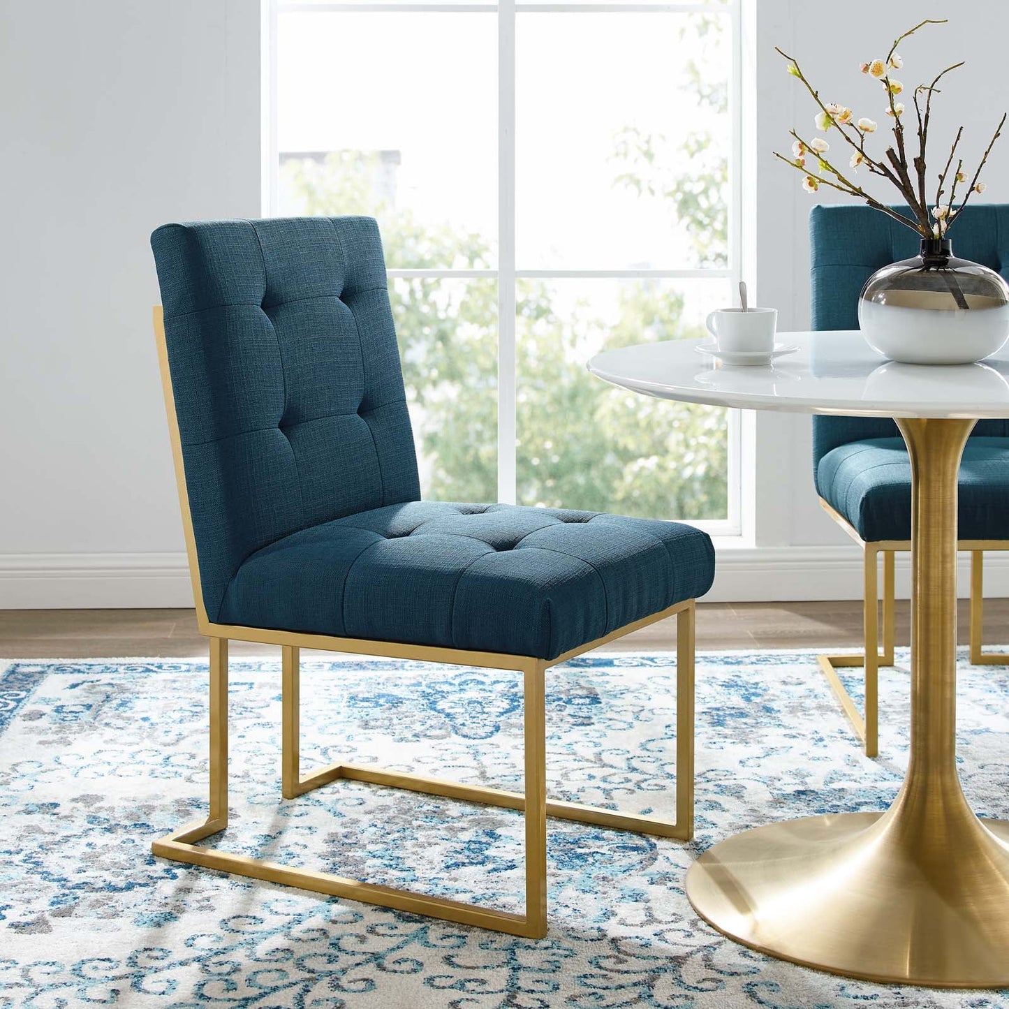 Privy Gold Stainless Steel Upholstered Fabric Dining Accent Chair by Modway