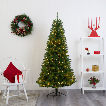 6.5' Green Valley Fir Artificial Christmas Tree w/ 350 Clear LED Lights