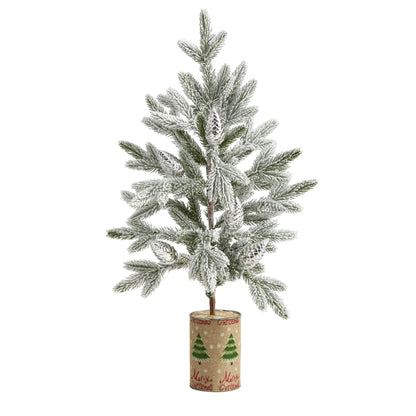 28" Flocked Christmas Artificial Tree in Decorative Planter