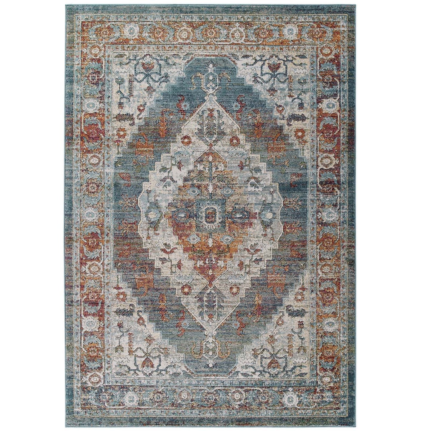 Tribute Camellia Distressed Vintage Floral Vintage Medallion 5x8 Area Rug by Modway