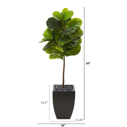 4.5' Fiddle Leaf Artificial Tree in Black Planter (Real Touch)