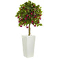 4' Fuschia Artificial Tree in White Tower Planter