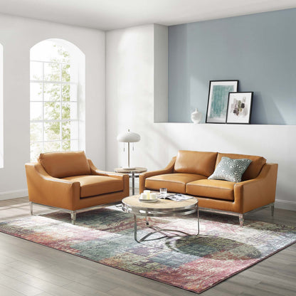 Harness Stainless Steel Base Leather Loveseat & Armchair Set by Modway