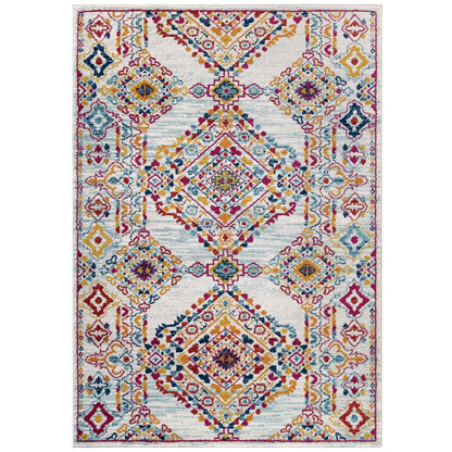 Entourage Khalida Distressed Vintage Floral Lattice 5x8 Area Rug by Modway