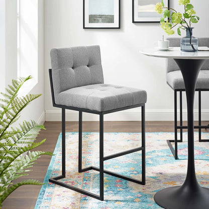 Privy Black Stainless Steel Upholstered Fabric Bar Stool by Modway