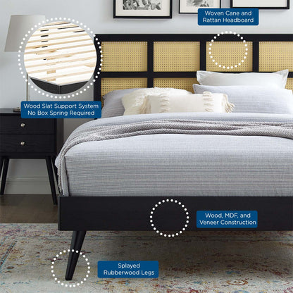 Sidney Cane and Wood King Platform Bed With Splayed Legs by Modway