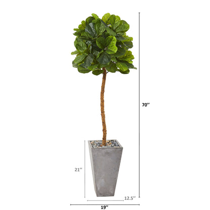 70" Fiddle Leaf Artificial Tree in Cement Planter (Real Touch)