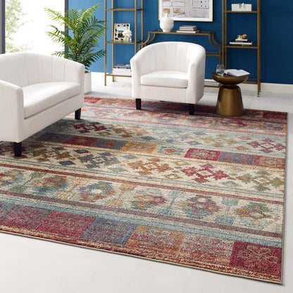 Tribute Nala Distressed Vintage Floral Lattice 8x10 Area Rug by Modway