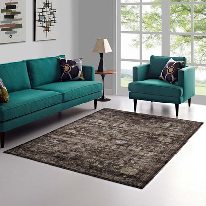 Minu Distressed Floral Lattice 4x6 Area Rug by Modway
