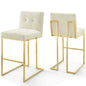 Privy Gold Stainless Steel Performance Velvet Bar Stool Set of 2 by Modway