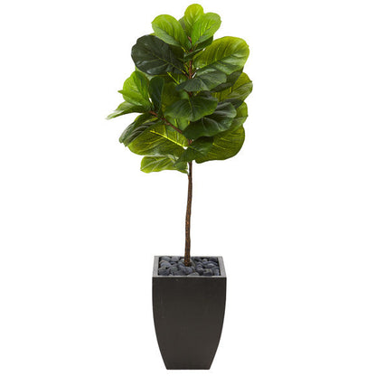 4.5' Fiddle Leaf Artificial Tree in Black Planter (Real Touch)