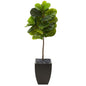 4.5' Fiddle Leaf Artificial Tree in Black Planter (Real Touch)