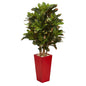4' Croton Artificial Plant in Red Planter