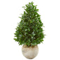 38"  Bay Leaf Cone Topiary Artificial Tree in Bowl Planter UV Resistant