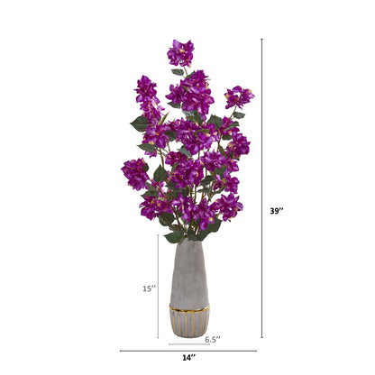 39" Bougainvillea Artificial Arrangement in Stoneware Vase