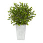 19" Boxwood Artificial Plant in Embossed White Planter
