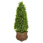 41"  Eucalyptus Cone Topiary Artificial Tree in Metal Planter (Indoor/Outdoor)