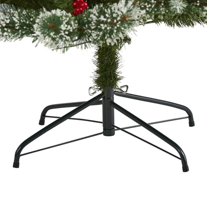 7' Frosted Swiss Pine Artificial Christmas Tree w/ 400 Clear LED Lights & Berrie