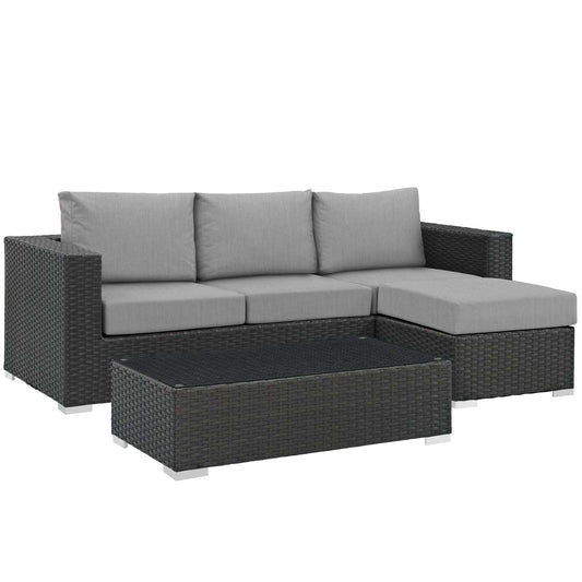 Sojourn 3 Piece Outdoor Patio Sunbrella¨ Sectional Set by Modway