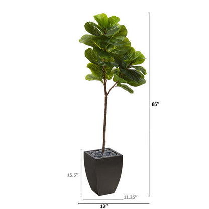 5.5' Fiddle Leaf Artificial Tree in Black Planter (Real Touch)