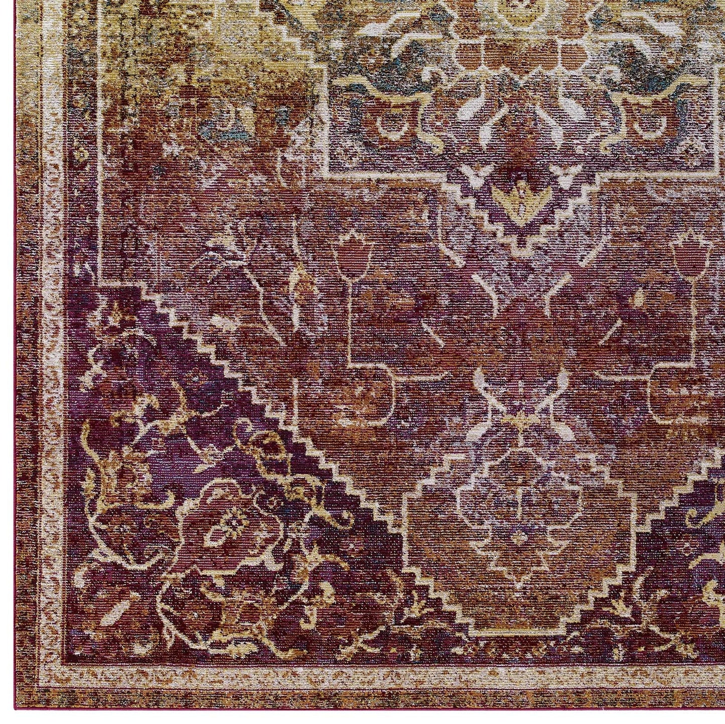 Success Kaede Transitional Distressed Vintage Floral Vintage Medallion 8x10 Area Rug by Modway