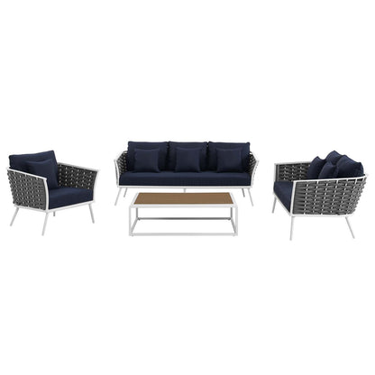 Stance 4 Piece Outdoor Patio Aluminum Sectional Sofa Set by Modway