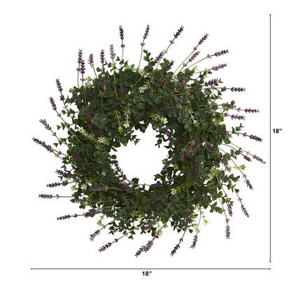 18" Eucalyptus and Lavender Double Ring Artificial Wreath with Twig Base