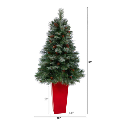 55' Snowed French Alps Mountain Pine Artificial Christmas Tree w/ 237 Bendable