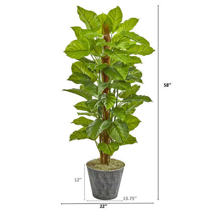 58" Philodendron Artificial Plant in Black Embossed Planter (Real Touch)